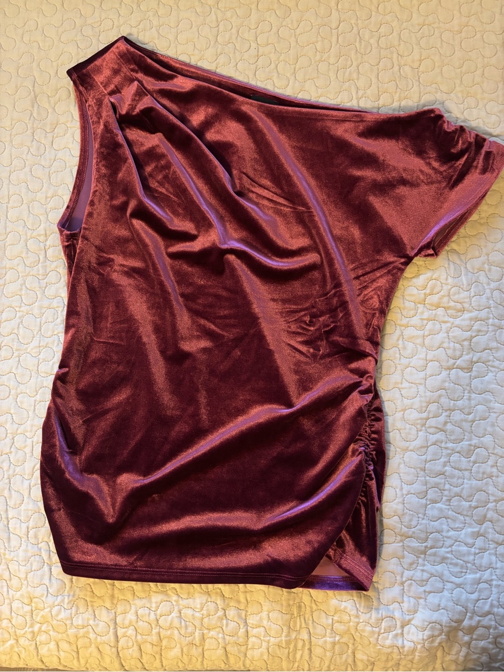 INC International Concepts Maroon Velvet One-Shoulder Top